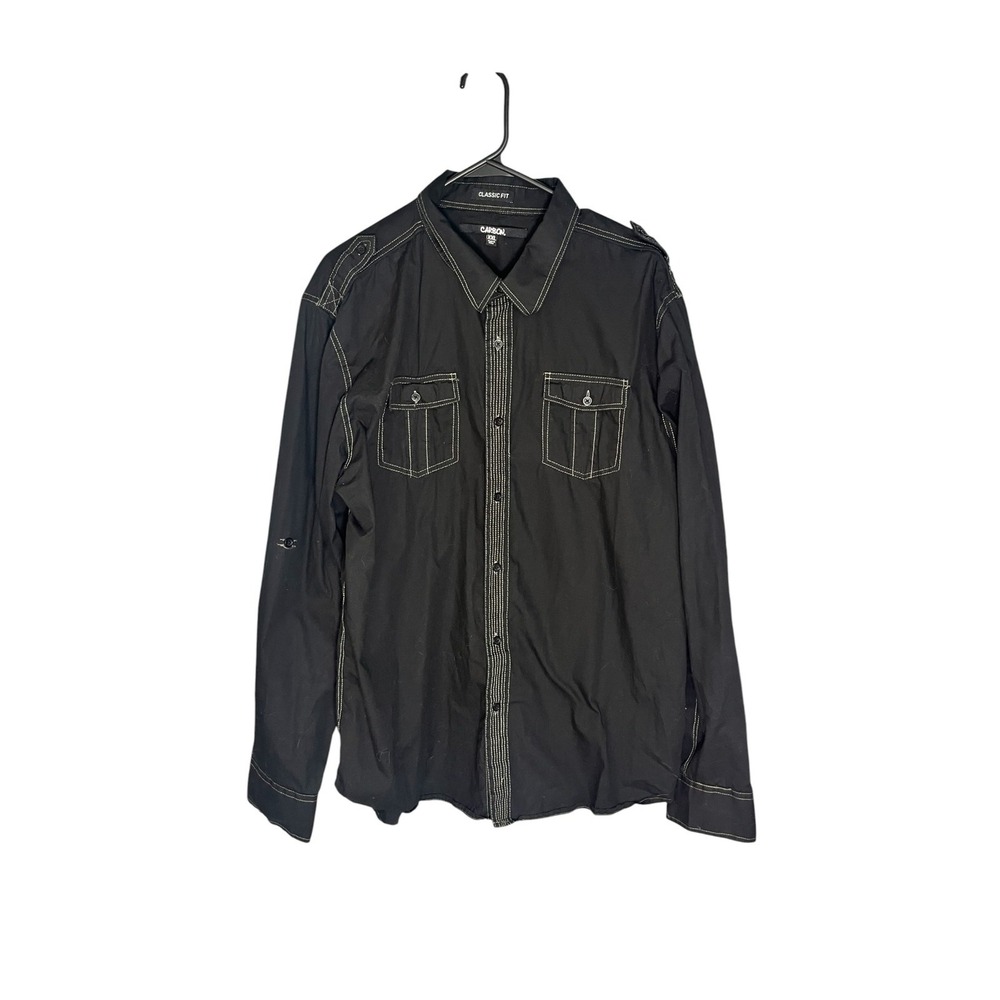 Carbon Classic Fit Men's Western Cowboy Button Up Shirt Black XXL Long Sleeve